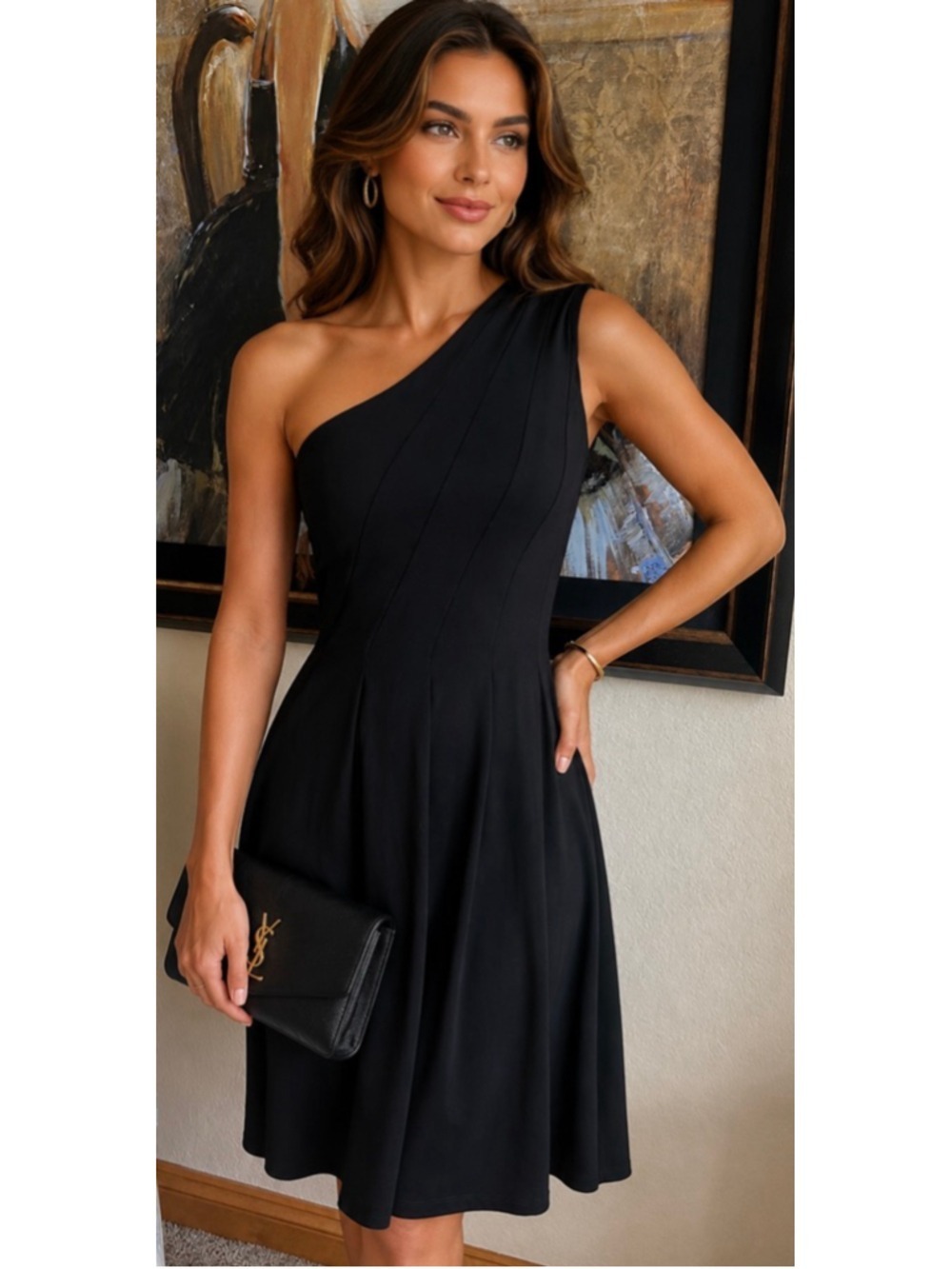 New Susana Monaco Black One Shoulder Dress M